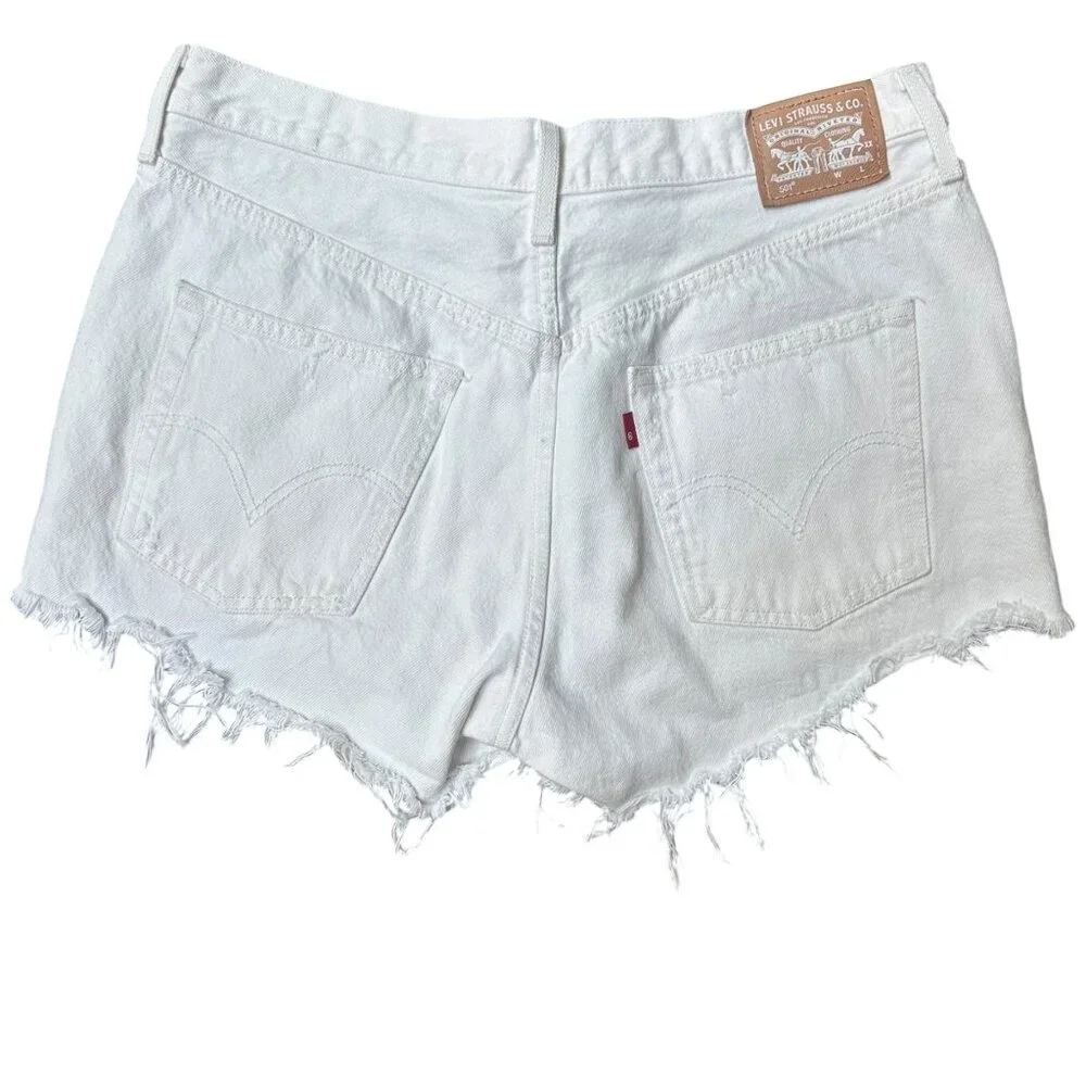 Levis 501 Shorts Cutoff White Denim Mid-Rise Frayed Hem Retro‎ Y2K W32